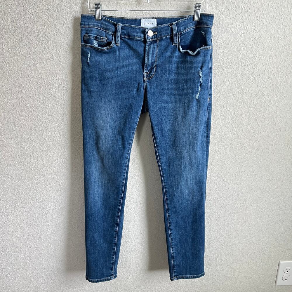 Frame Le Garcon Skinny Mid Rise Jeans Women's 29 Distressed Stretch Medium Wash